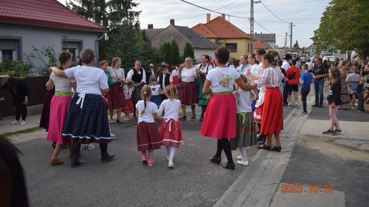 Zörögtek a kocsik, ment a kisrobi is a csetényi szüreti felvonulásra