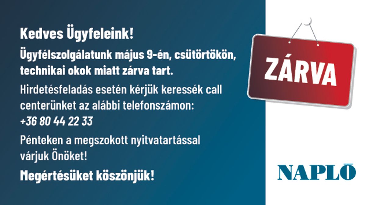 Veszprémi ügyfélszolgálatunk csütörtökön zárva tart