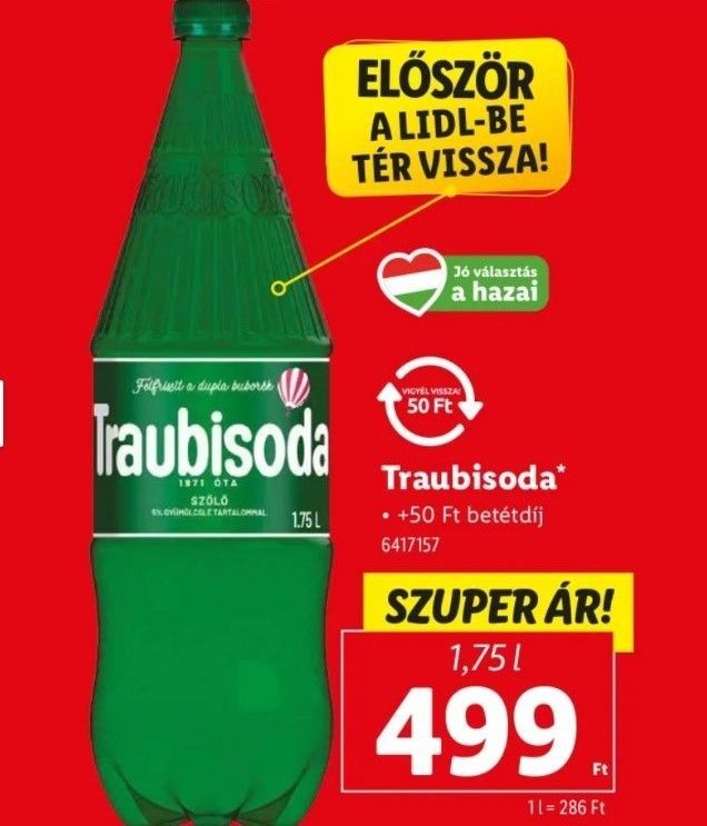 A Traubisoda először a Lidl üzleteiben lesz elérhető