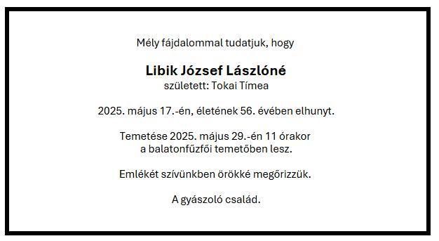 Elhunyt Libik József Lászlóné