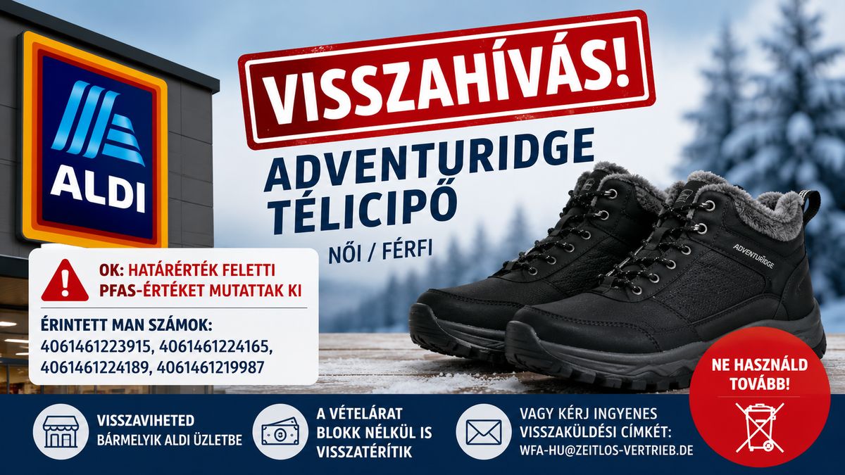 Téli cipőt hív vissza az Aldi: egészségügyi kockázat miatt nem ajánlott a lábbeli használata