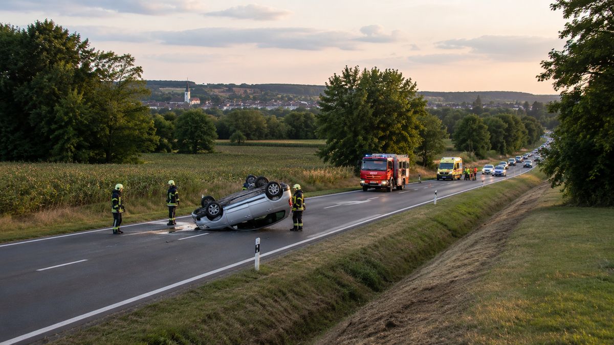 Felborult egy autó a 83-as főúton Pápánál, teljes útlezárás van érvényben